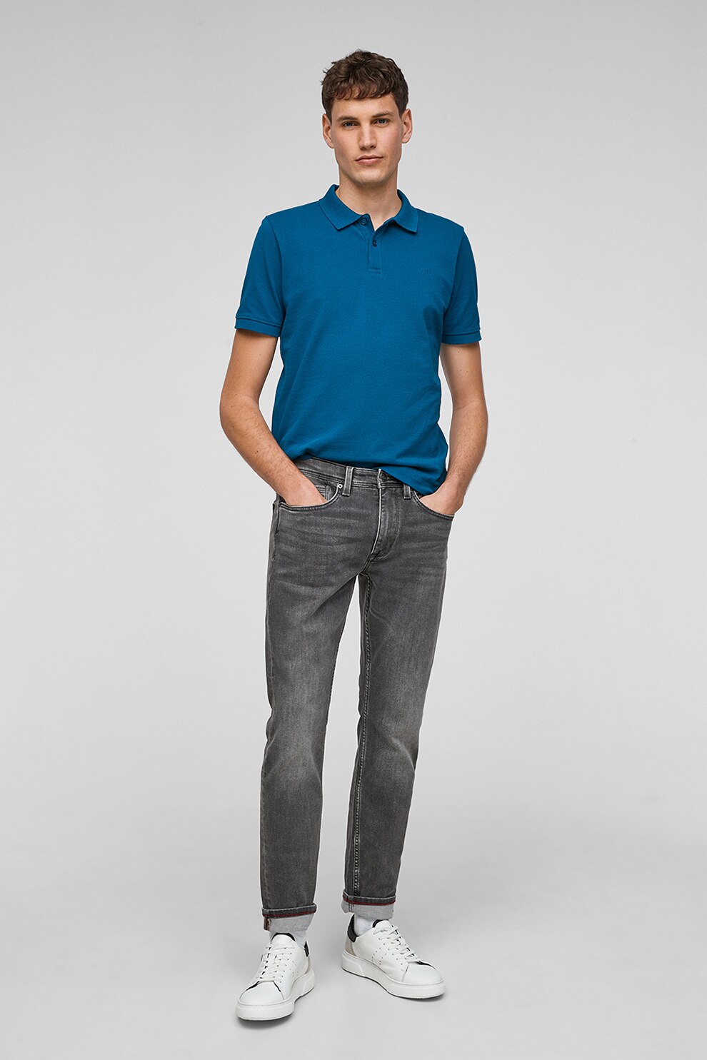 s.Oliver, Blugi slim fit cu aspect decolorat, Gri