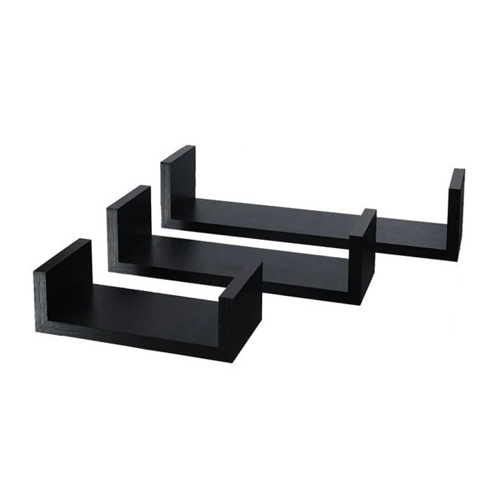 Set 3 polite MDF, aspect abanos negru, MTRD
