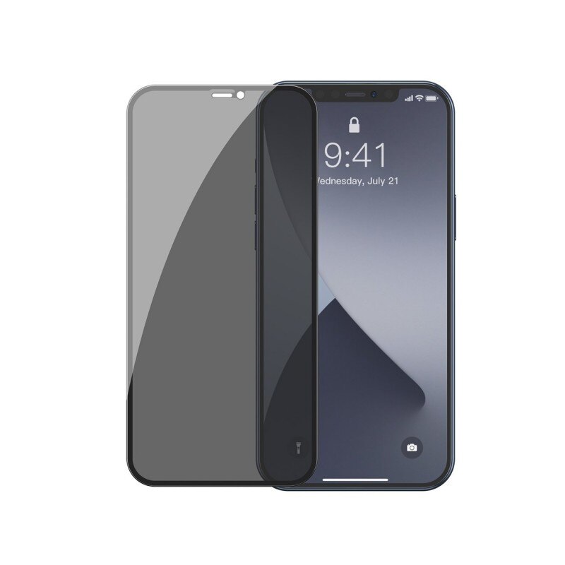 Set 2 X Folie Sticla Securizata Premium Baseus Pentru iPhone 12 / 12 Pro, Privacy Cu Rama Neagra - Sgapiph61p-tg01