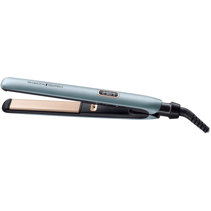 Placa de indreptat parul Remington Shine Therapy PRO S9300, 230°C, invelis ceramic superior cu ulei de argan marocan, Functie turbo boost
