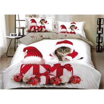 Lenjerie de pat 2 persoane, 6 piese, 2 fete, Finet, Pucioasa, Lenjerie de Craciun cu pisici, LikeStore Lenjerie de pat 2 persoane, 6 piese, 2 fete, Finet, Pucioasa, Lenjerie de Craciun cu pisici, LikeStore