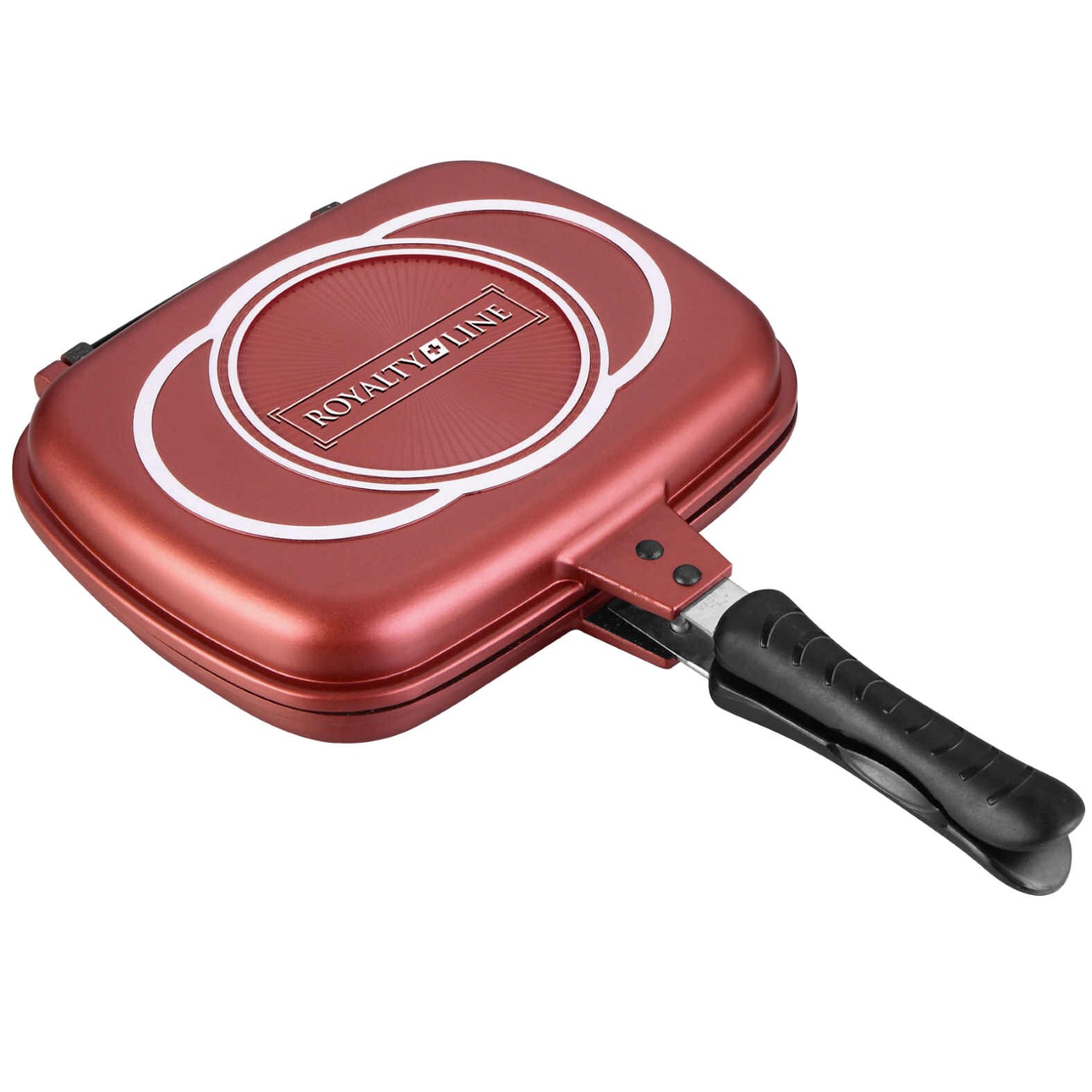 Tigaie grill dubla, Royalty Line RL-DF32M, 32 cm, Acoperire Marmura, Bordow