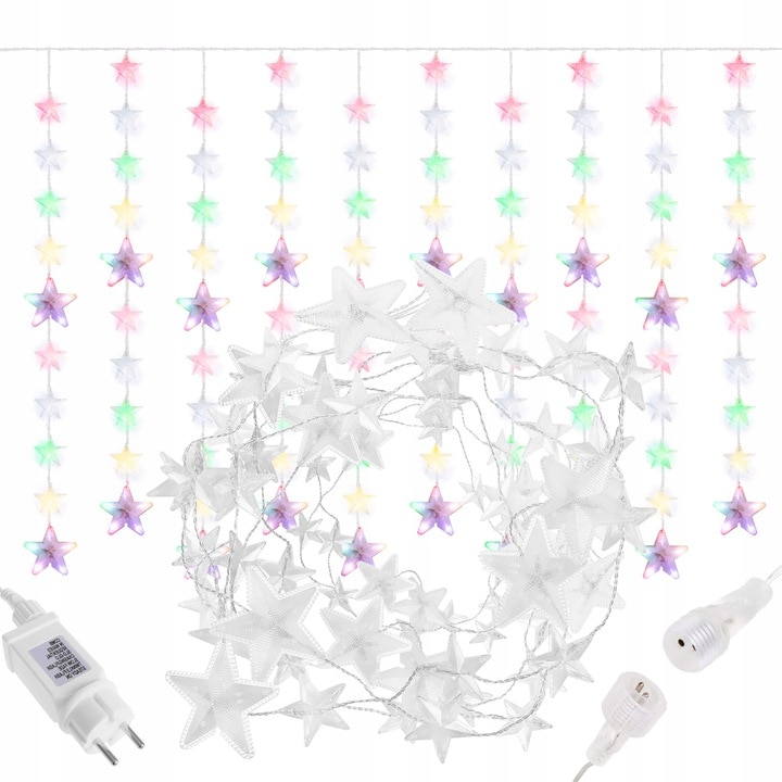 Instalatie luminoasa stelute cu 180 LED-uri SPRINGOS, pentru Craciun, tip perdea, lungime 2m, multicolor
