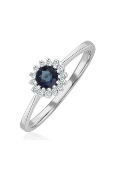 Dhamont, Inel din aur alb de 18K cu diamante si safir, Argintiu/Bleumarin, 54 Standard Dhamont, Inel din aur alb de 18K cu diamante si safir, Argintiu/Bleumarin, 54 Standard