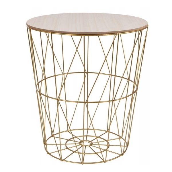 Masuta de cafea SPRINGOS, model RINO din MDF cu cadru metalic, inaltime 40cm, diametru 35cm, crem/auriu