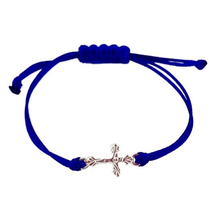 Bratara pentru copii snur albastru personalizata cruciulita argint 4221060 Dras 2652, Albastru, 3-17 CM