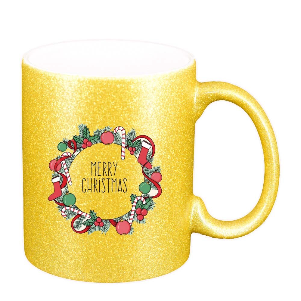 Cana Craciun Fericit / Merry Christmas, auriu sidefata glitter, 330ml, D1533