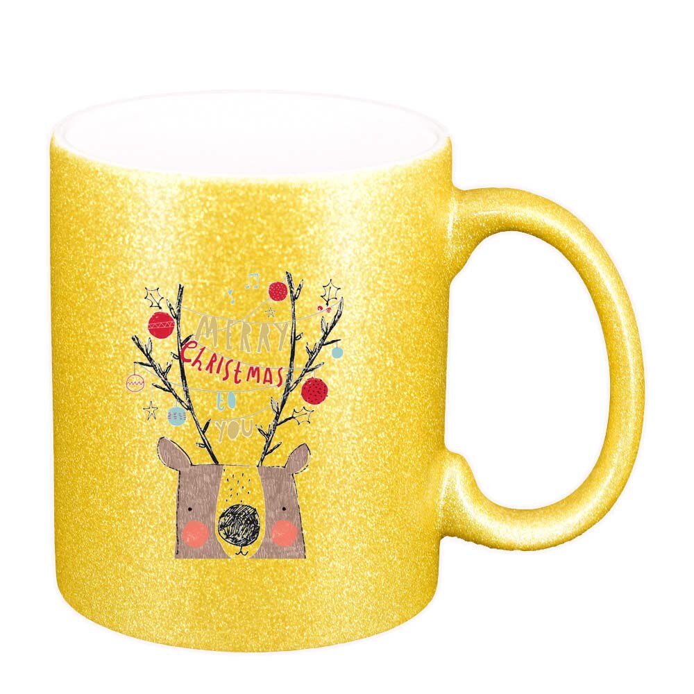 Cana Craciun Fericit / Merry Christmas, auriu sidefata glitter, 330ml, D1530