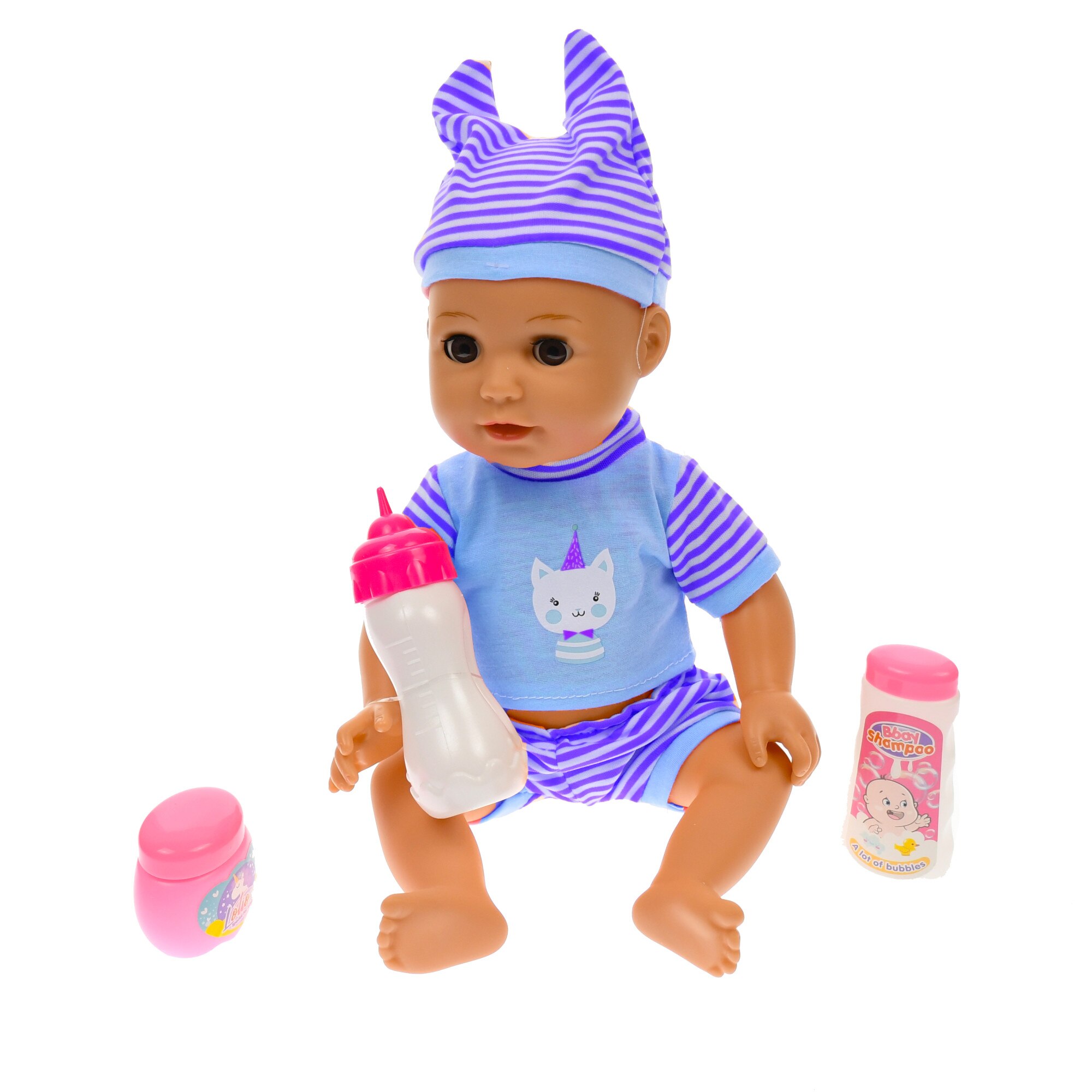 Bebelus de jucarie, cu biberon, pentru copii, albastru - L8034A