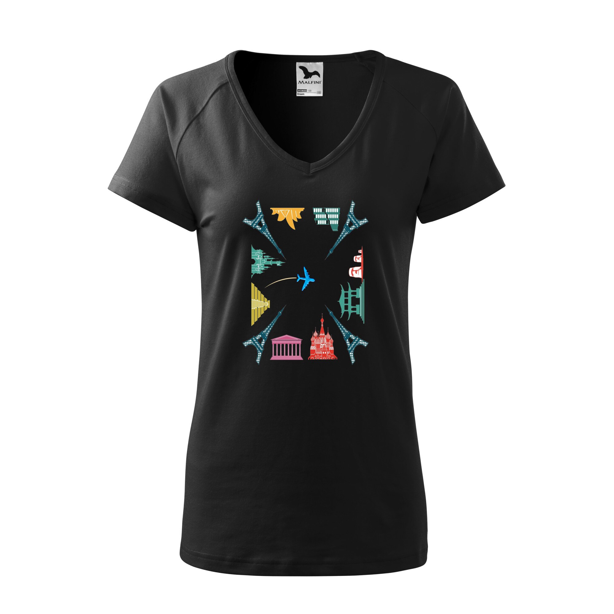Tricou dama, Malfini, Square World, Negru, S