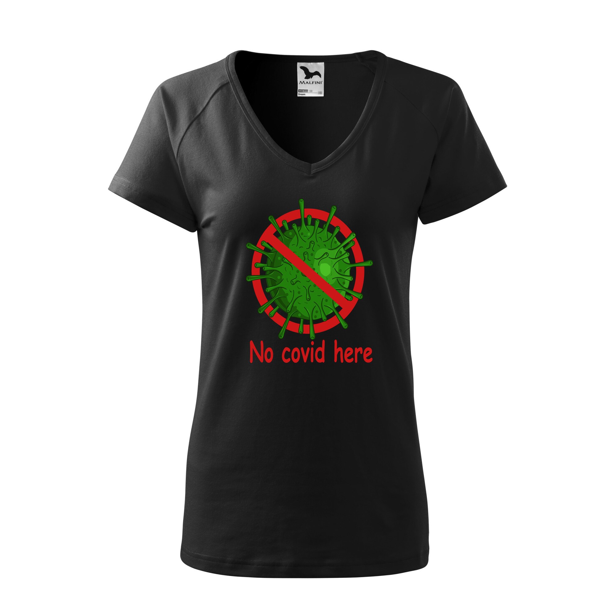 Tricou dama, Malfini, No Covid Here, Negru, M