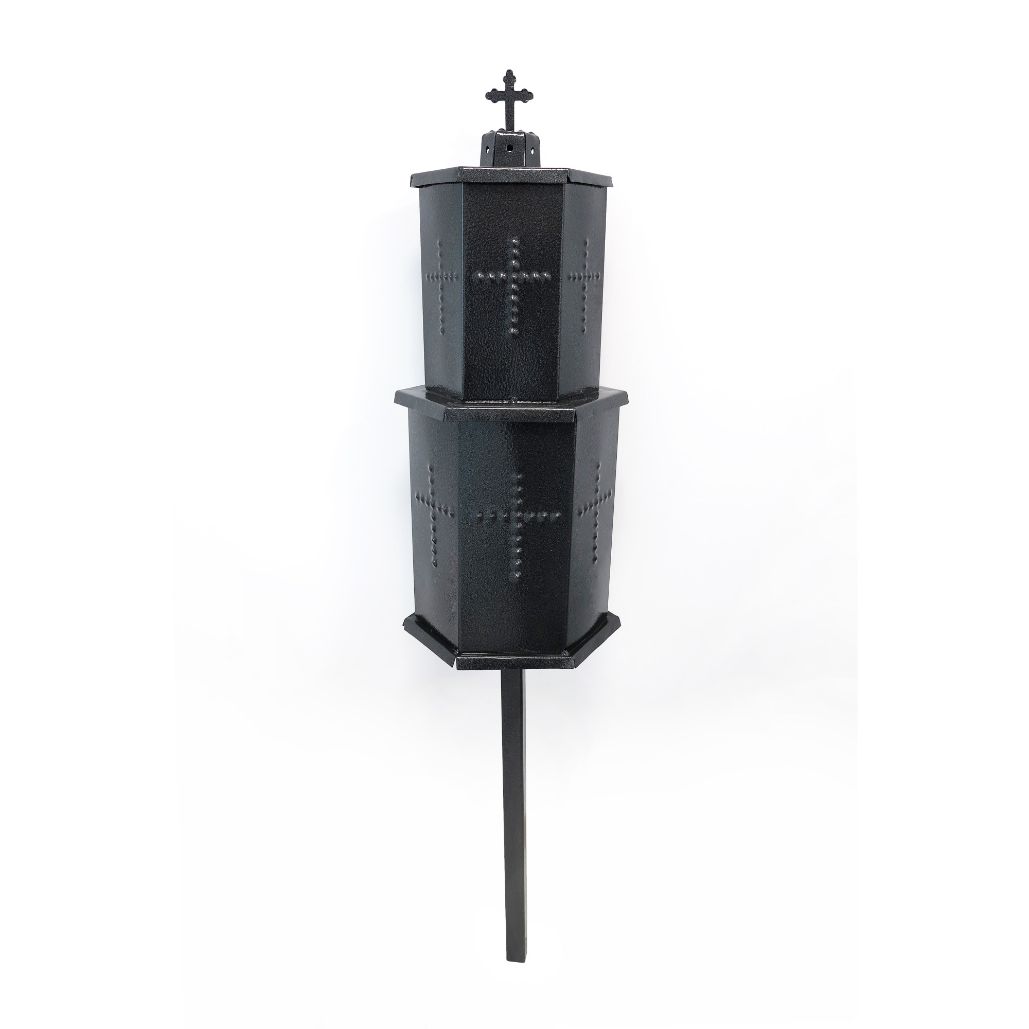 Felinar metalic pentru cimitir, Grs, F10, vopsit electrostatic, tip structurat, negru, cu picior, 130x28 cm