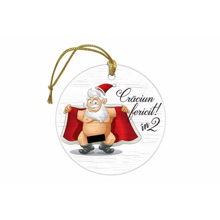 Glob Craciun personalizat cu nume sau mesaj, DekoLaser, GP083 din lemn, Mos Craciun, color, 8cm
