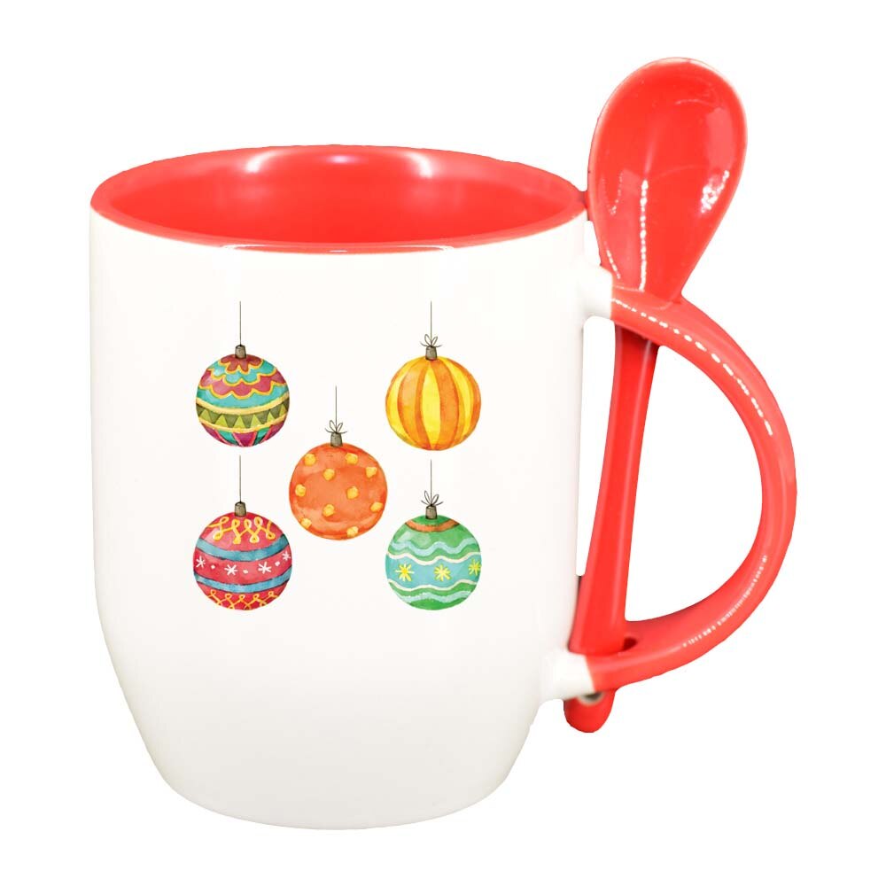 Cana Craciun Fericit / Merry Christmas cu lingurita, interior rosu, 330ml, D1531