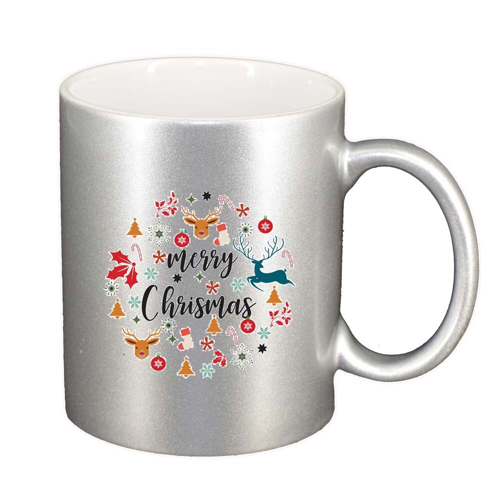 Cana Craciun Fericit / Merry Christmas, argintiu sidefata, 330ml, D1527