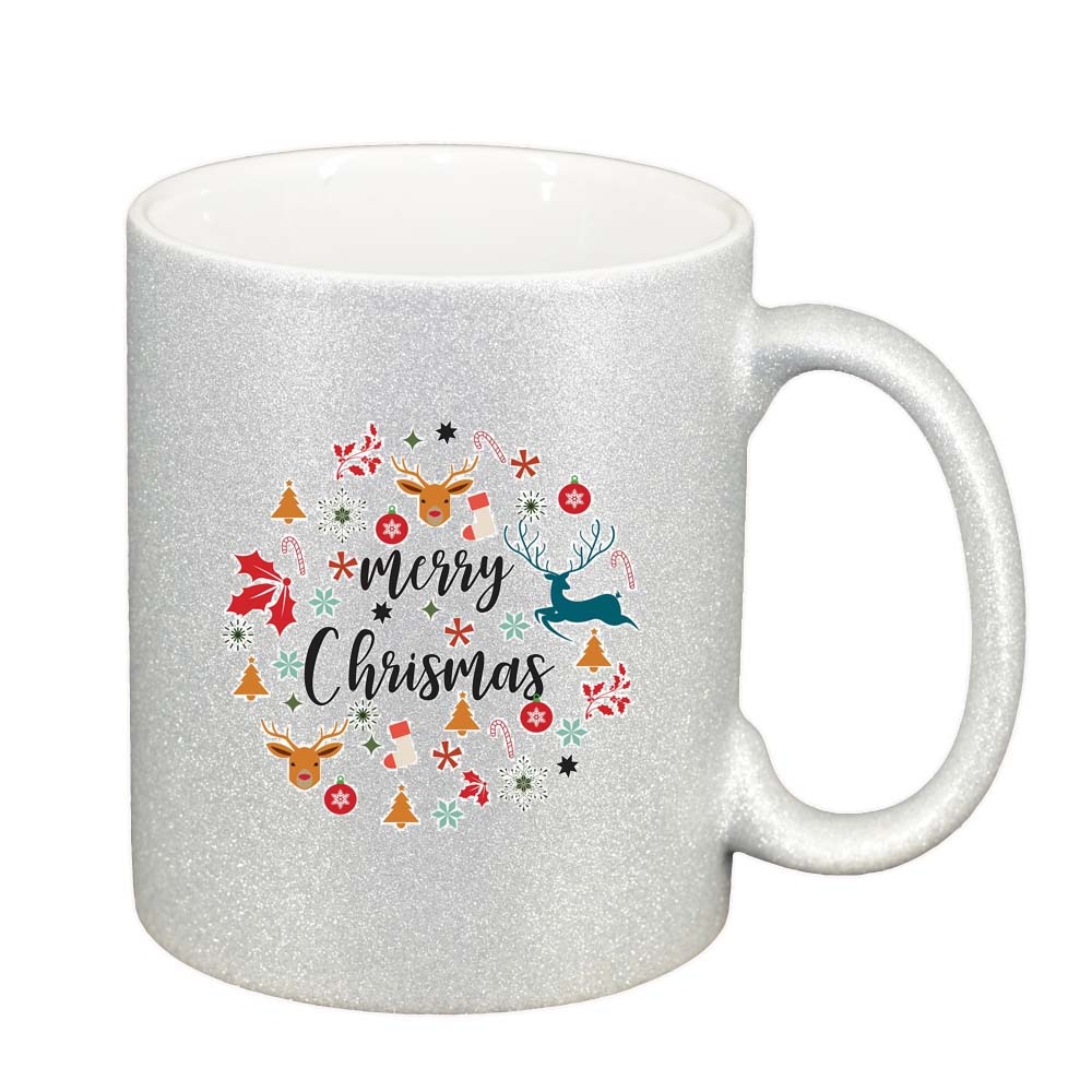 Cana Craciun Fericit / Merry Christmas, argintiu sidefata glitter, 330ml, D1527