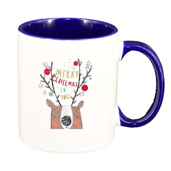 Cana Craciun Fericit / Merry Christmas, interior albastru inchis, 330ml, D1530 Cana Craciun Fericit / Merry Christmas, interior albastru inchis, 330ml, D1530