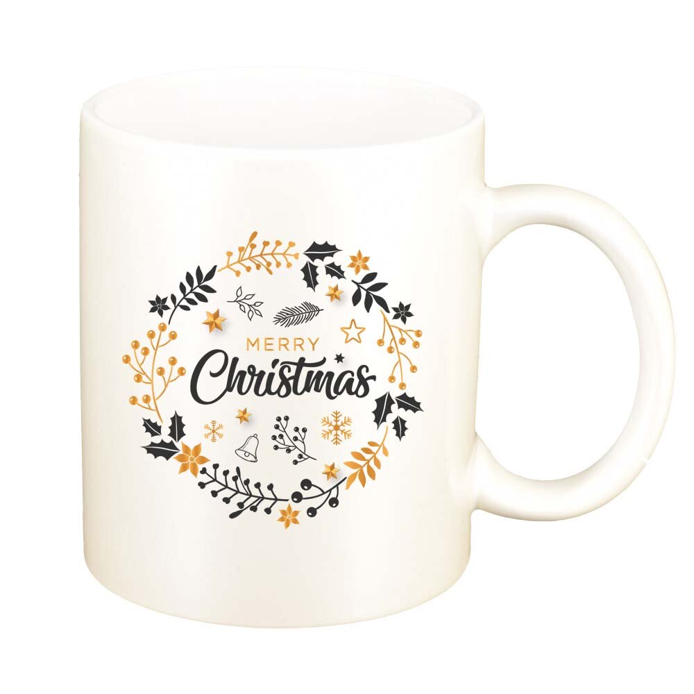 Cana Craciun Fericit / Merry Christmas, alb sidefata, 330ml, D1526