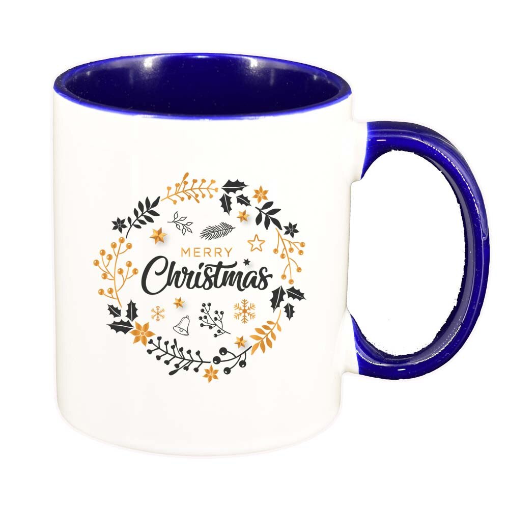 Cana Craciun Fericit / Merry Christmas, interior albastru inchis, 330ml, D1526