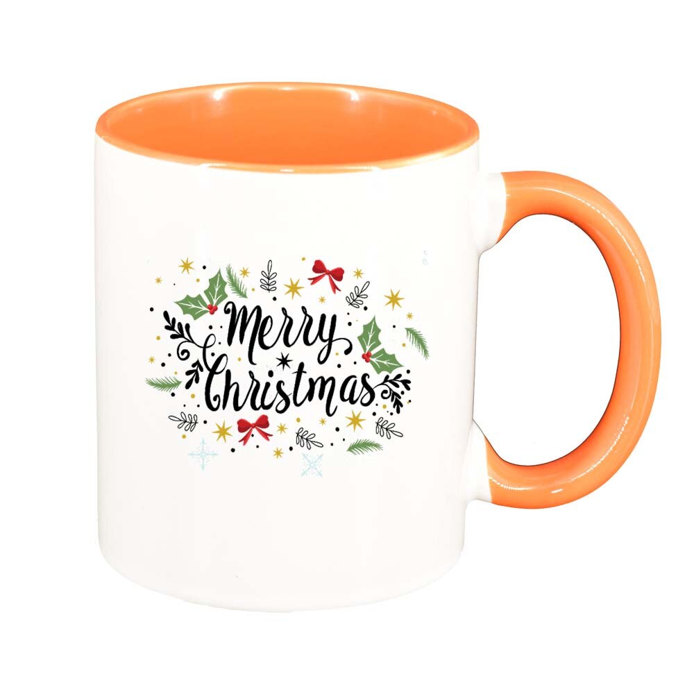 Cana Craciun Fericit / Merry Christmas, interior portocaliu, 330ml, D1525