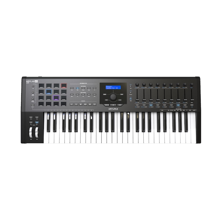 MIDI контролер Arturia KeyLab MkII 49, 49 клавиша, 16 падове с RGB подсветка, CV/Gate, USB , 3 AUX входа, Включен софтуер, Черен