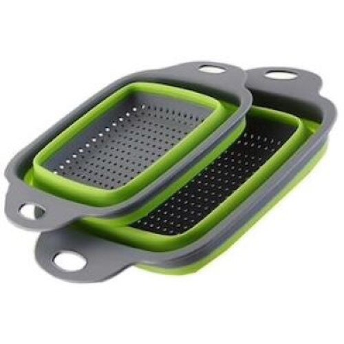Set 2 strecuratori pliabile din silicon S/L, pentru spalat fructe si legume/ scurs paste, gri-verde
