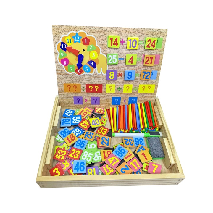 Joc din lemn educativ colorat cu tabla magnetica, ceas, LikeStore