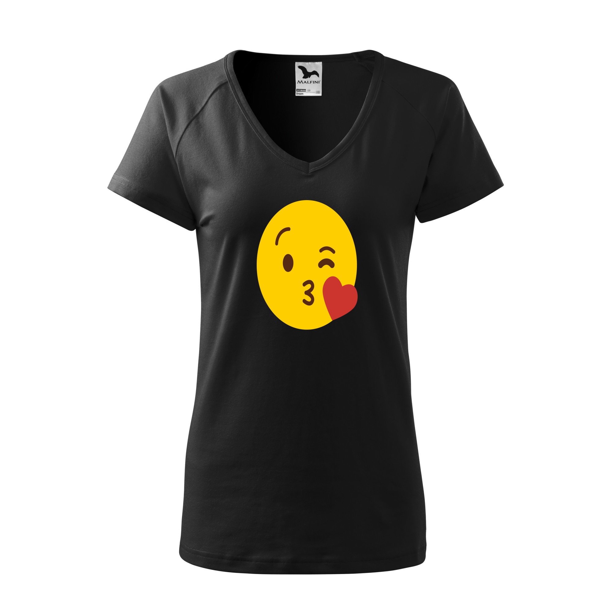 Tricou dama, Malfini, Emoji Kissing Face, Negru, L