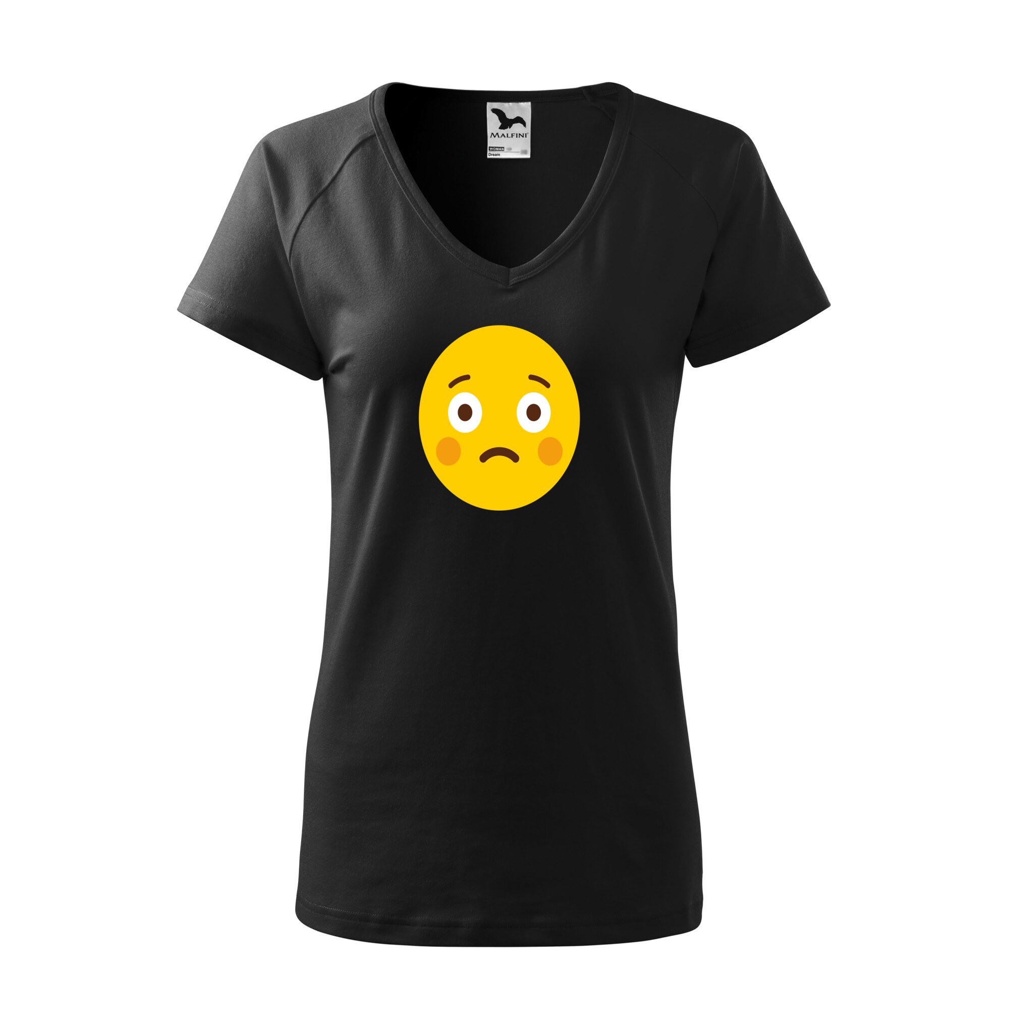 Tricou dama, Malfini, Emoji Blush and sad Face, Negru, L