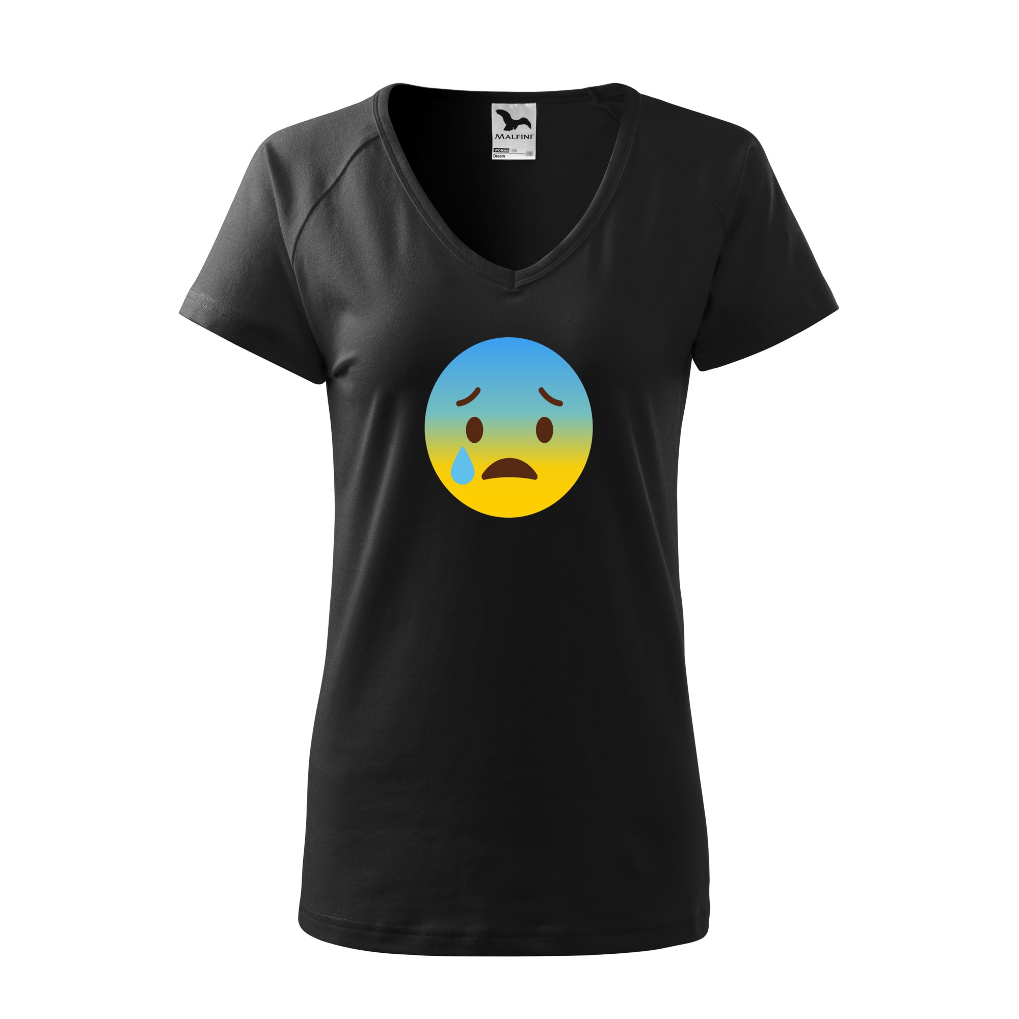 Tricou dama, Malfini, Emoji Depressed with tears Face, Negru, L