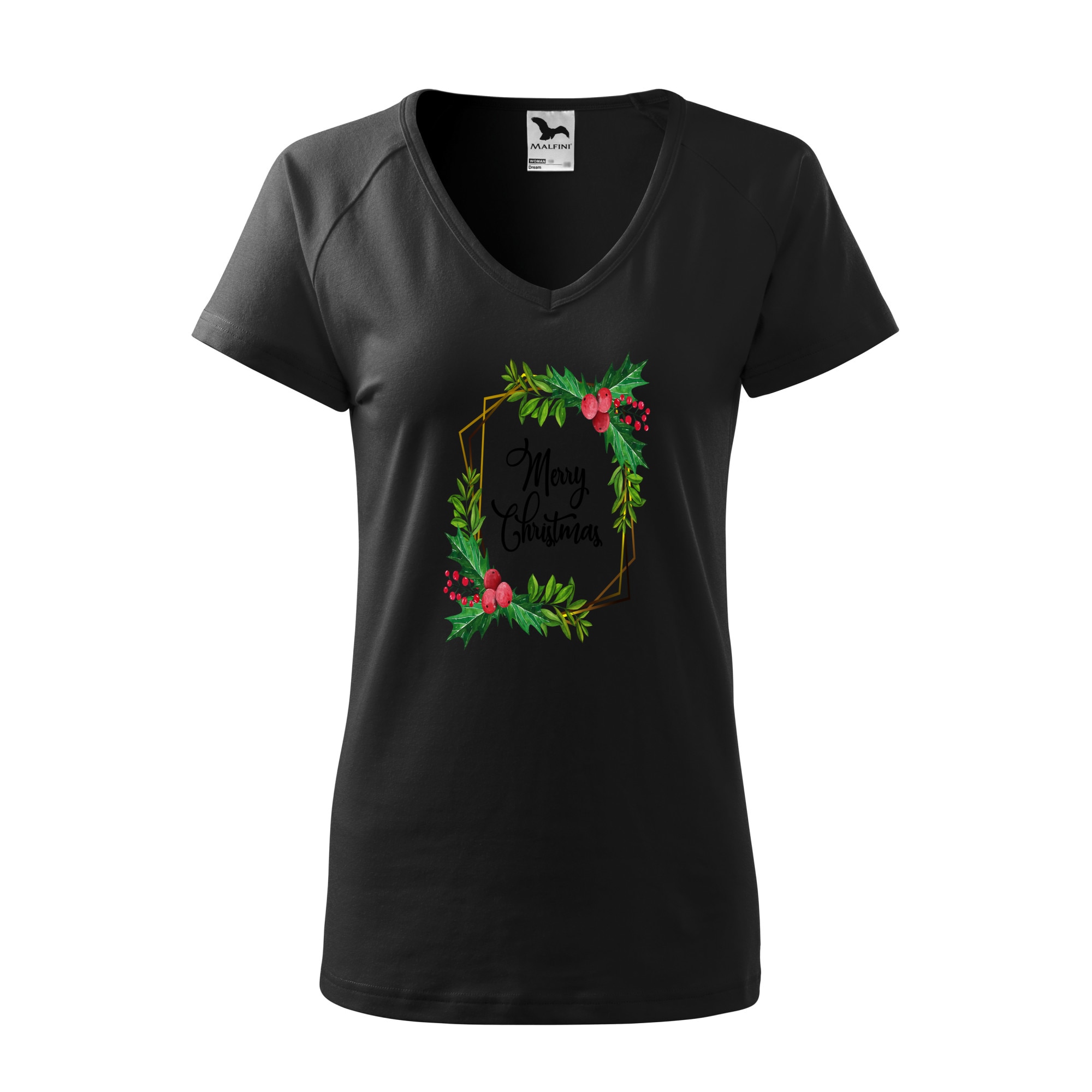 Tricou dama, Malfini, Merry Christmas, Negru, L