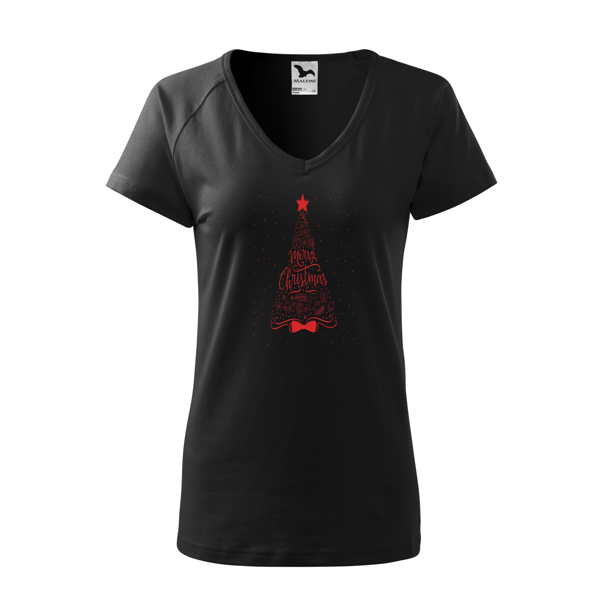 Tricou dama, Malfini, Christmas Tree, Negru, S