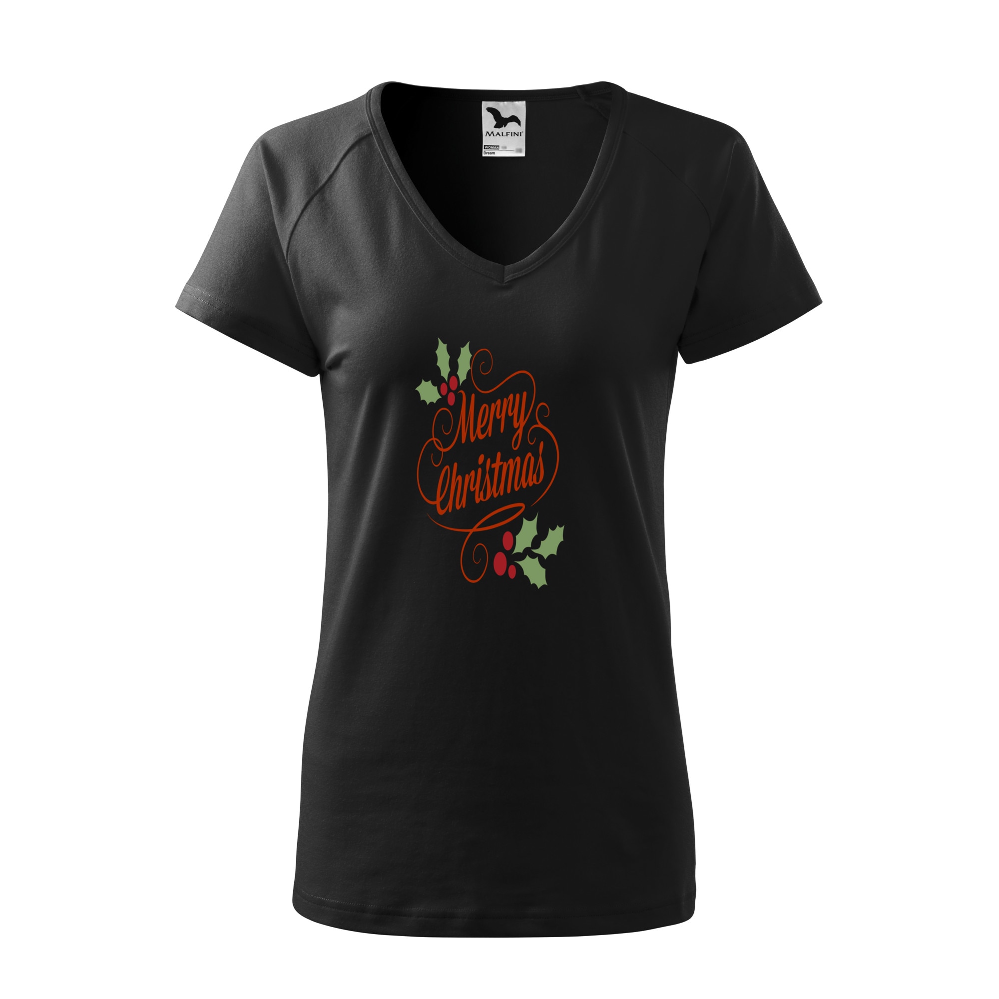 Tricou dama, Malfini, Happy Christmas, Negru, L