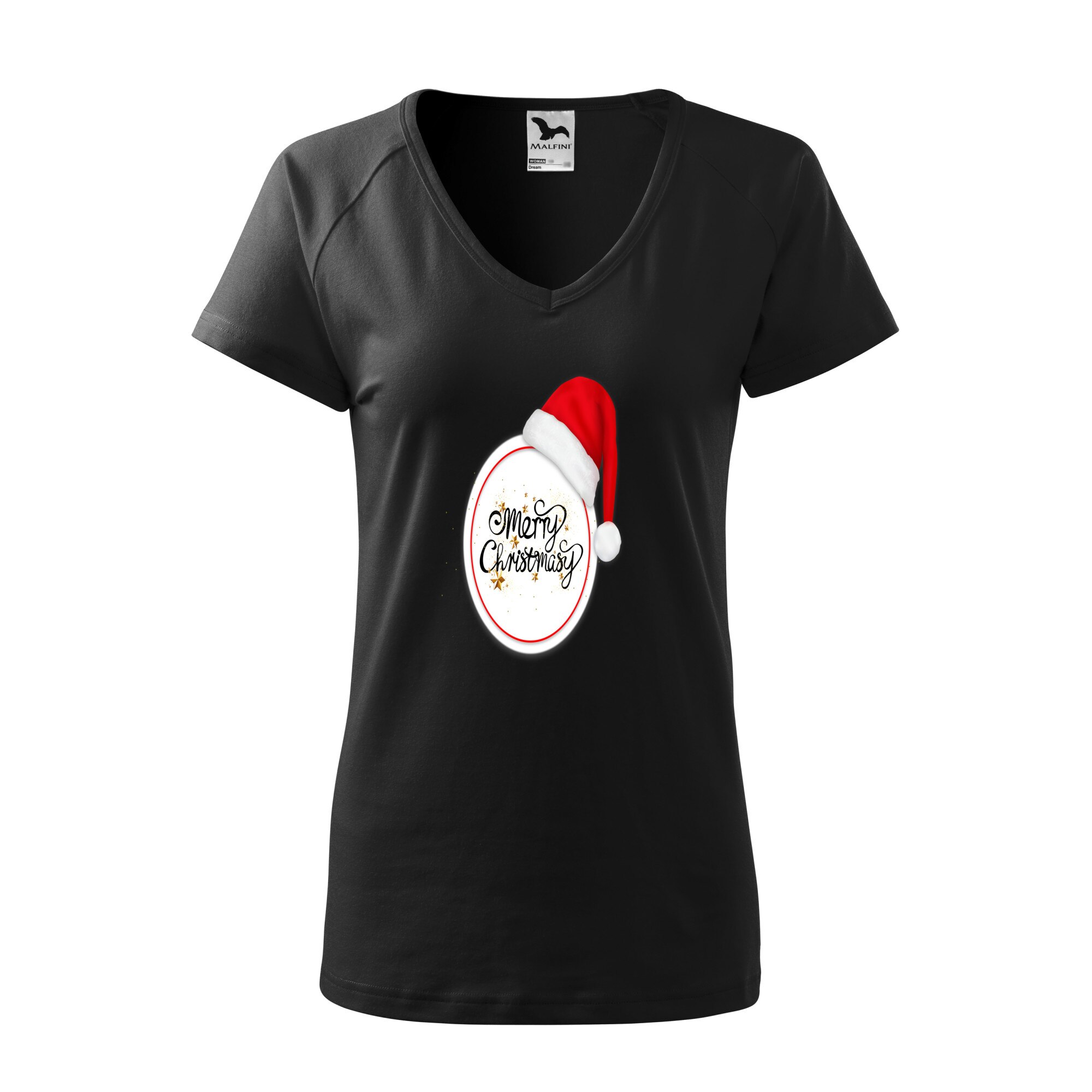 Tricou dama, Malfini, Merry Christmas Circle, Negru, L
