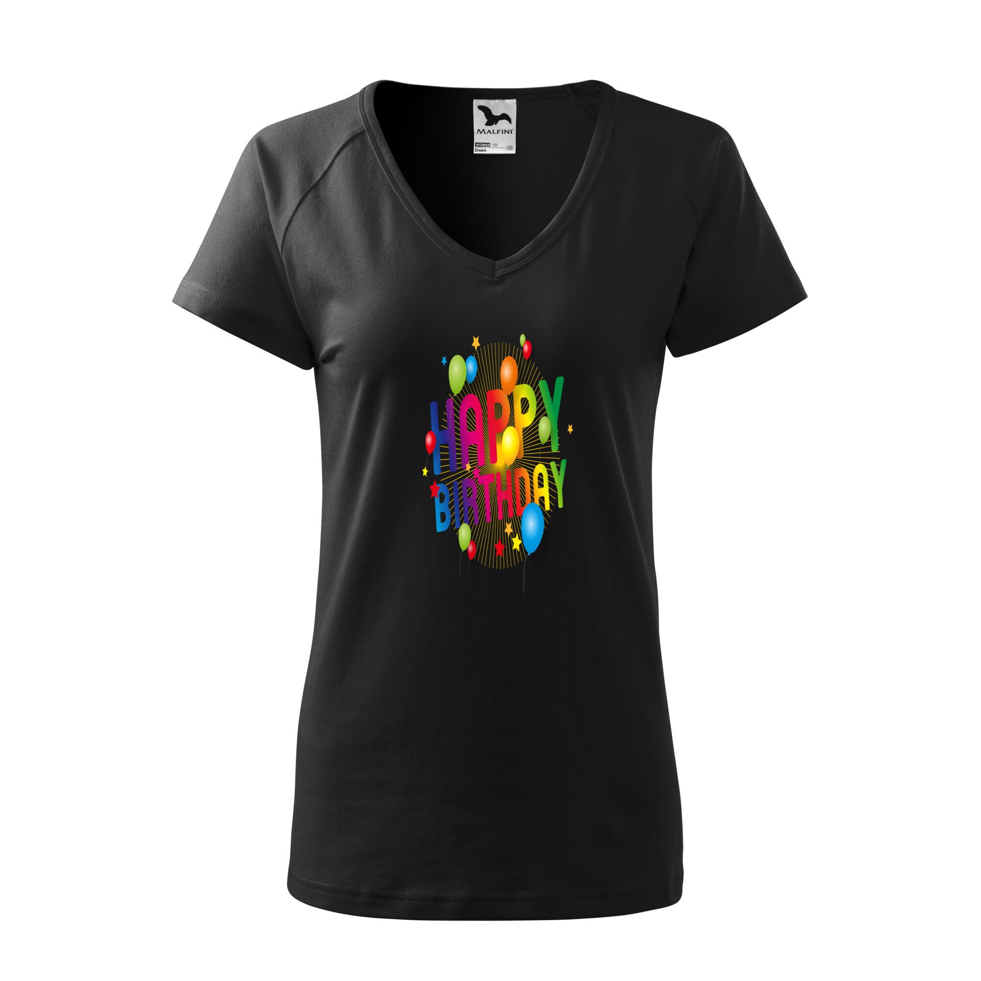 Tricou dama, Malfini, Happy Birthday, Negru, S