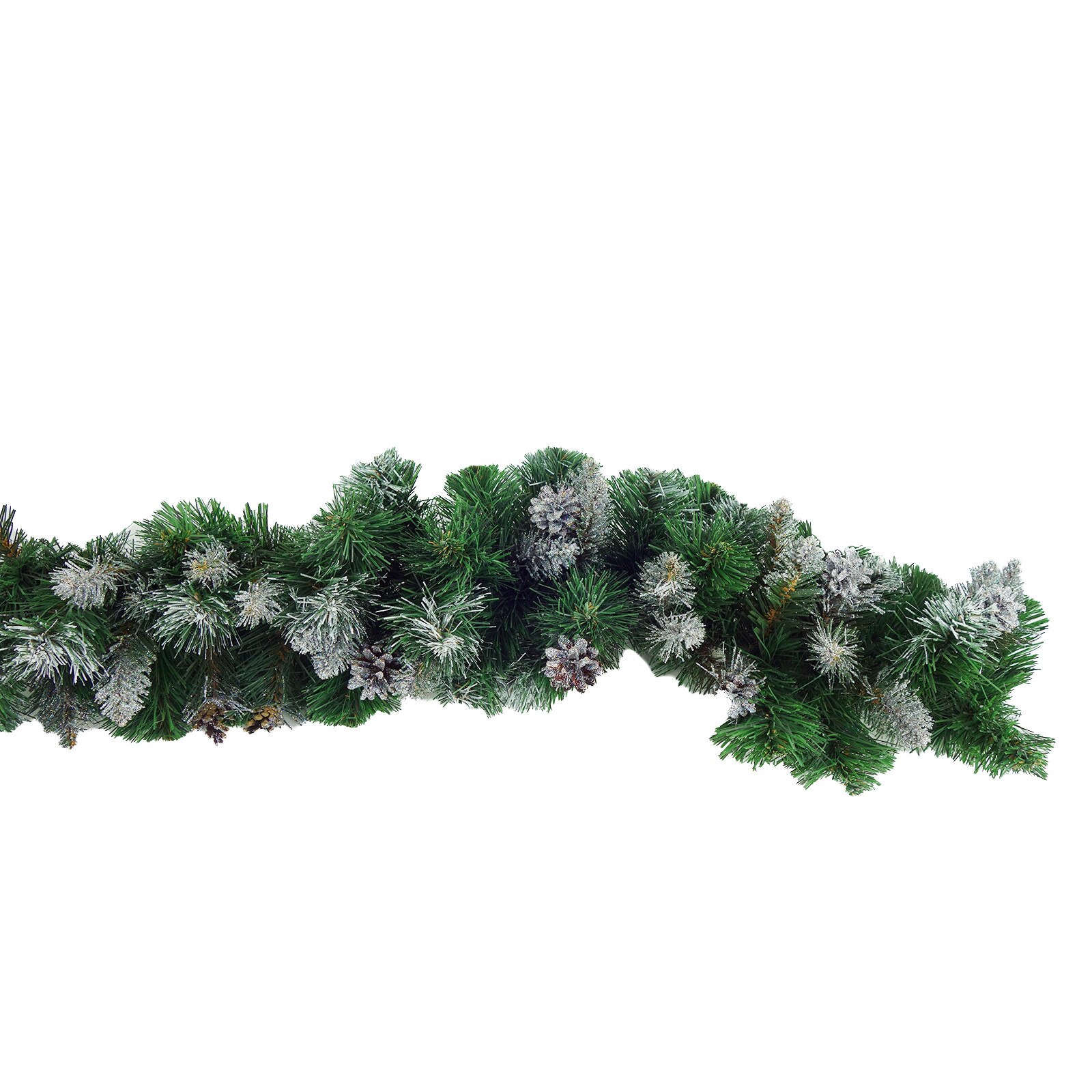 Ghirlanda decorativa, artificiala, deasa, cu conuri si sclipici, 100 cm, verde/argintiu