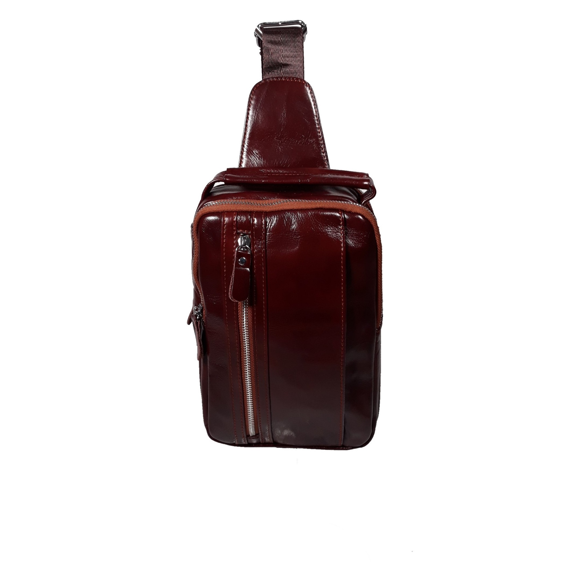 Geanta barbati, din piele naturala, maro visiniu, cu doua compartimente principale, dimensiune 27/18/7cm