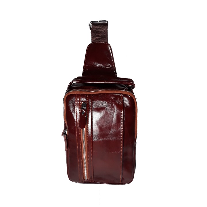 L-line fashion Férfi táska, természetes bőrből, bordó és barna, két fő rekesszel, méret 27 / 18 / 7 cm