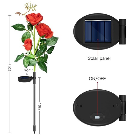 Lumina solara LED de tip trandafir rosu pentru exterior, gradina, curte, gazon, rezistenta la apa