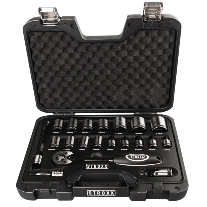 Set scule, cu clichet, 20 piese, 1/2 toll, otel crom vanadiu, STROXX