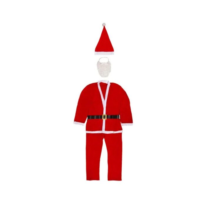 Costum de Mos Craciun pentru adulti, marime universala, cu barba si caciula, alb/rosu
