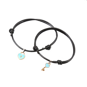 Set 2 bratari cuplu, inima si cheie, piele ecologica, inima albastra Set 2 bratari cuplu, inima si cheie, piele ecologica, inima albastra