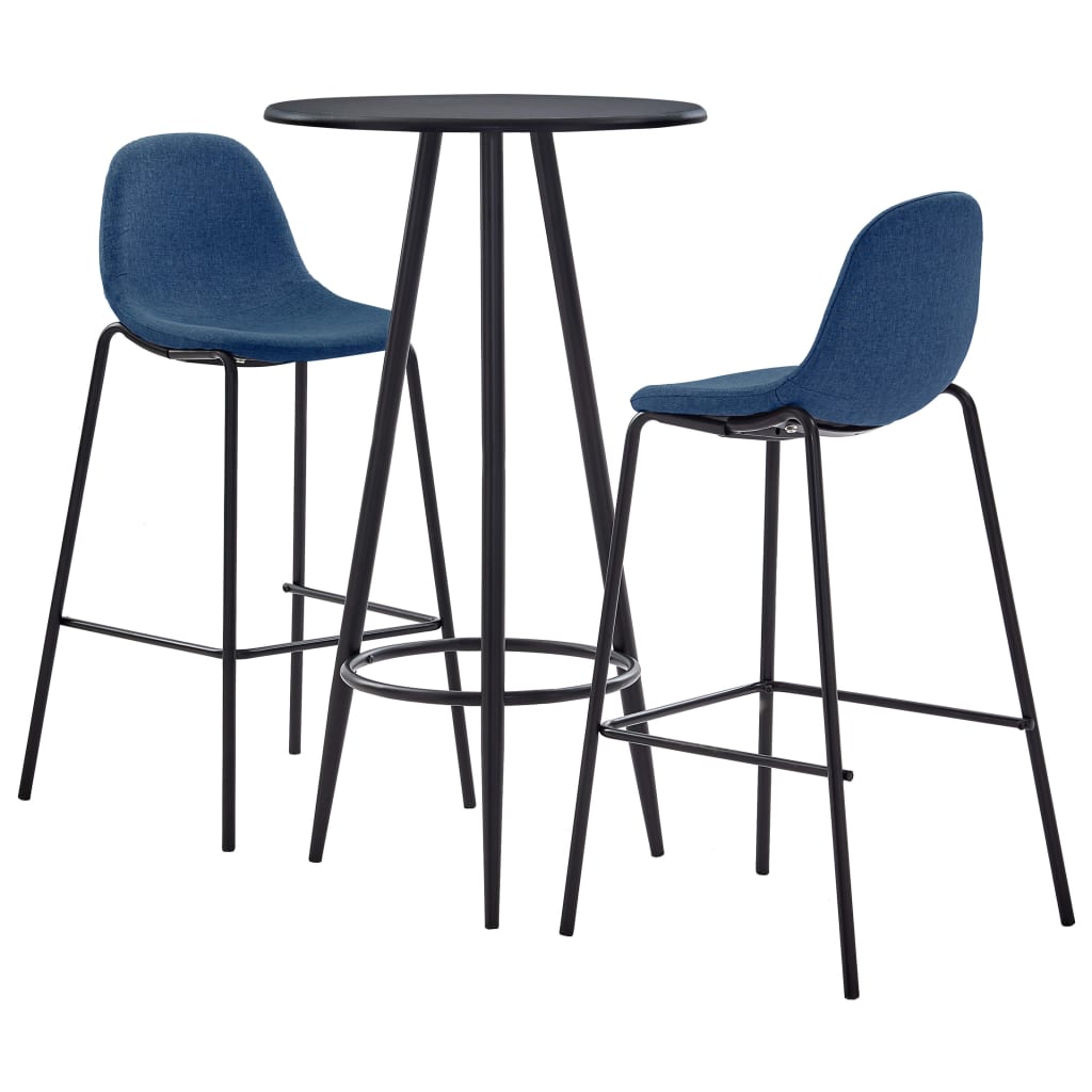 Set masa cu 2 scaune de bar, vidaXL, Textil/Metal, 51 x 49 x 99 cm, Albastru/Negru