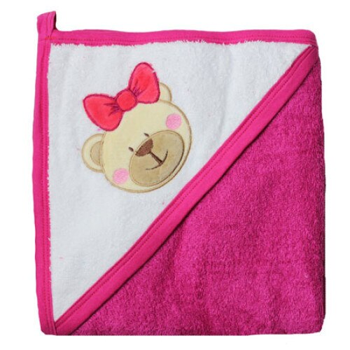 Prosop bumbac, roz inchis, ursulet, 80 x 100 cm