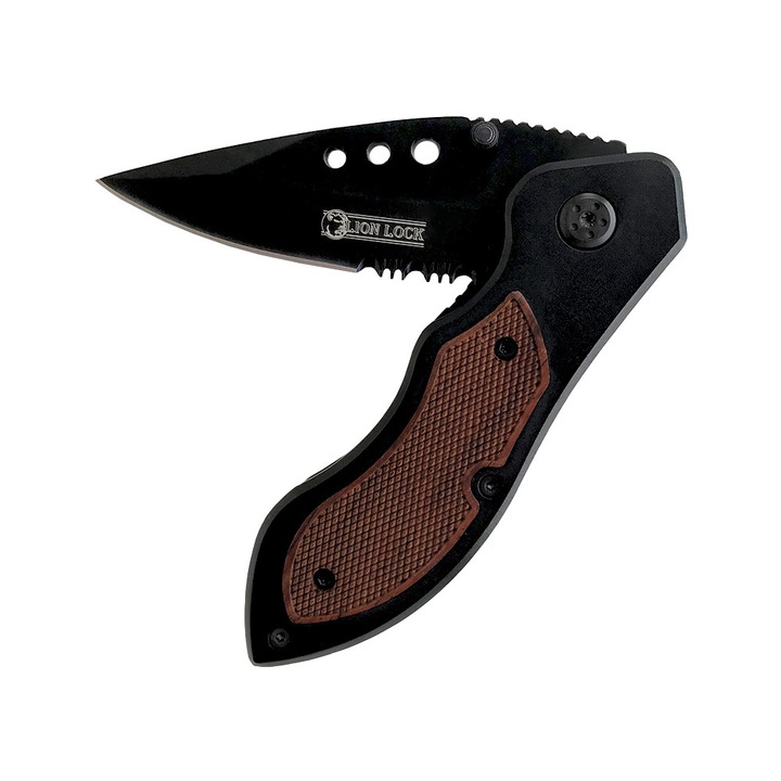 Briceag Homeij Lion Lock, lama otel inoxidabil 8.5 cm, cu sistem de blocare, maner insertie lemn de trandafir, produs in Olanda