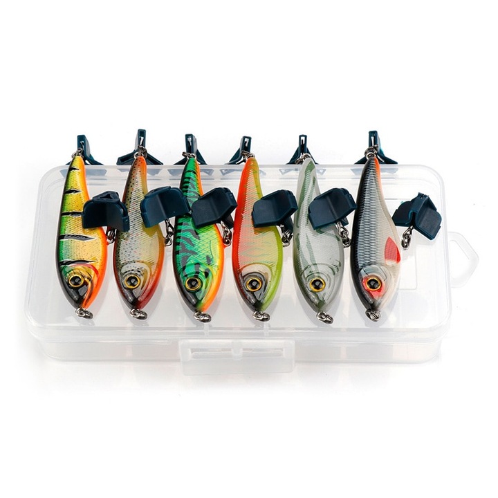 Set 6 naluci Jerkbait cu cutie de pescuit Mini Crankbaits VIB Wobblers Naluci de pescuit pentru stiuca somn salau