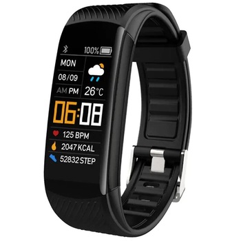 Bratara fitness SMARTECH cu Bluetooth, monitorizare ritm cardiac, calorii arse, vreme, notificari, functii fitness S173 Negru Bratara fitness SMARTECH cu Bluetooth, monitorizare ritm cardiac, calorii arse, vreme, notificari, functii fitness S173 Negru