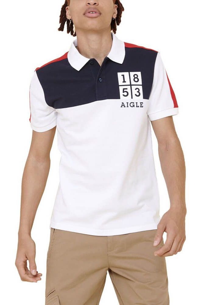 Tricou cu guler pentru barbati, Aigle Timerory, Alb