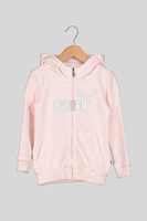 Puma, Hanorac cu fermoar si logo metalizat Essential+, Roz pal/Argintiu, 140 CM Standard