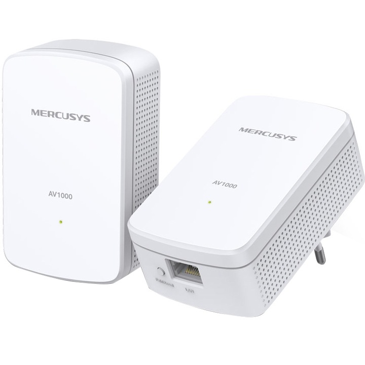 Mercusys MP500 Powerline Adapter Kit AV1000 Gigabit KIT HomePlug AV2-vel, Gigabit Ethernet porttal, Plug & Play, átvitel akár 300 méterig az elektromos áramkörön keresztül